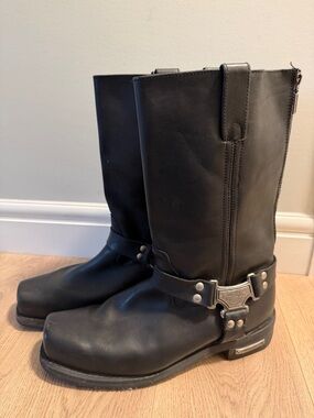 Classic Harness Leather Men's Motorcycle Boots (Black, Size USA 15D)